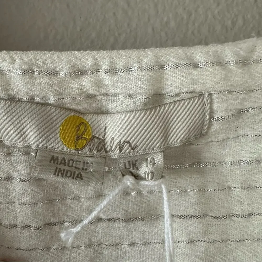 Boden Lurex Smocked Crop Top Ivory Crinkle NEW